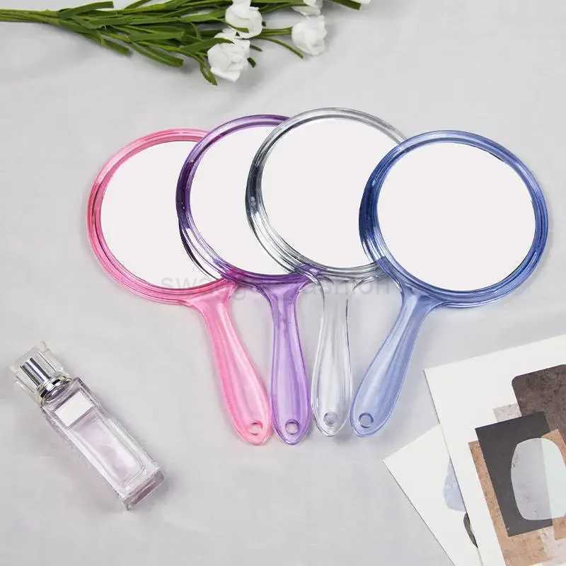 Hand Mirror Double-sided Handheld Mirror 1x/3x Magnifying With Handle Transparent Hand Mirror Rounded Shape MakeupXJ240813
