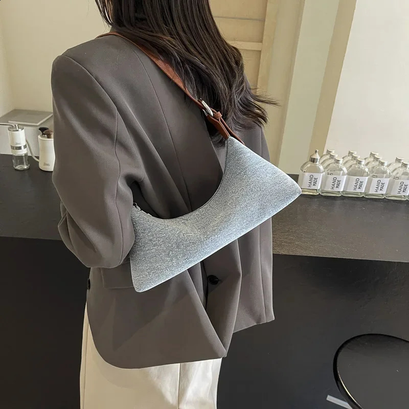 Simple Clotch Underarm Purse Women Bag Chain Handbag Tote Female Retro Blue Denim Crossbody Shoulder bolsa feminina 240812