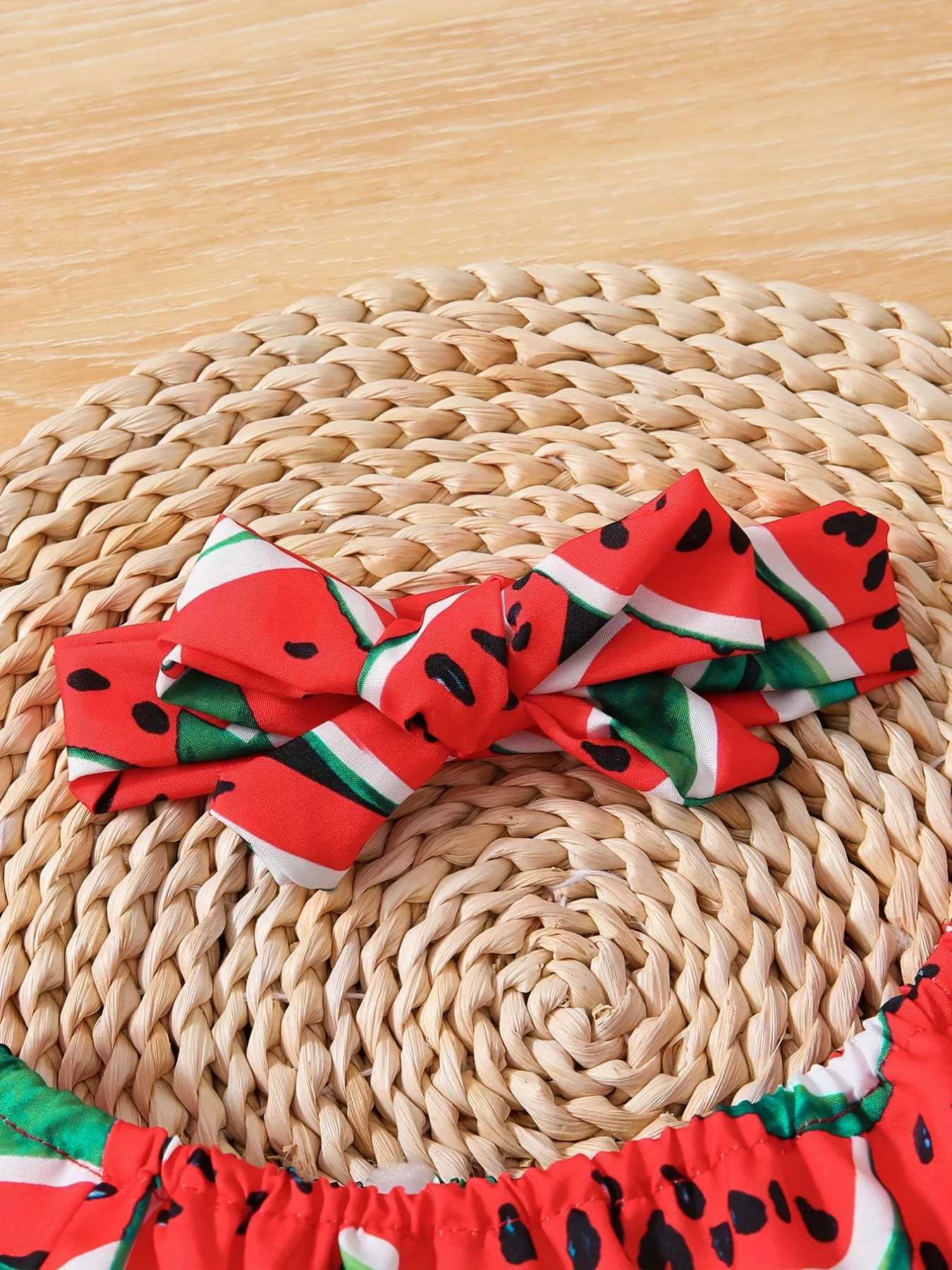 Summer Nap Baby Girl Watermelon Printed Baby Clothing Tight Clothes Onesie+Cute Casual Girl Dress W240812
