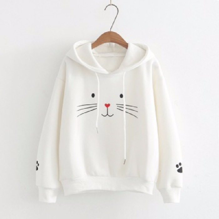 Cat face Korean version BF style Harajuku cat embroidery long sleeved hooded sweatshirt for female students thick and thickened jacket 14acf