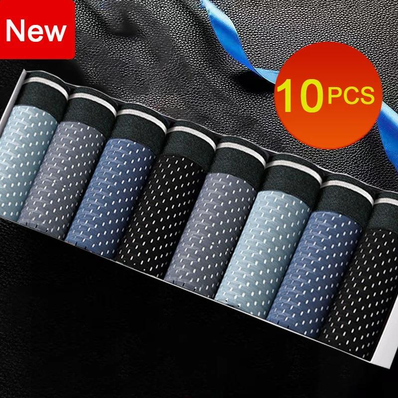 10PcsSet Mens Underwear Ice Silk Men Boxer Shorts Breathable Mesh Boxershorts Seamless Male Underpants Plus Size 4XL 5XL 240812
