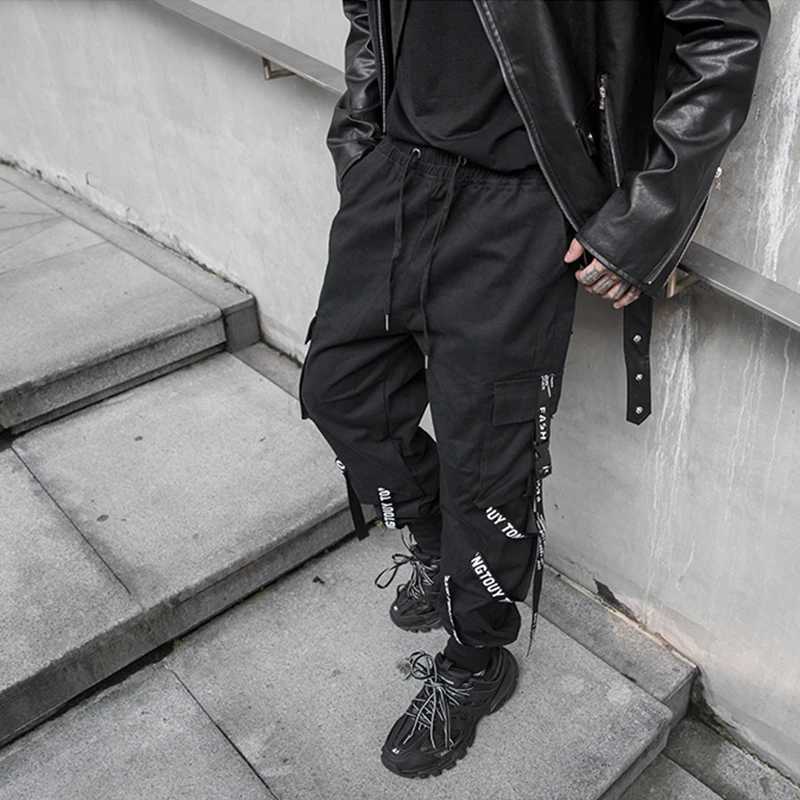 HOUZHOU Black Cargo Pants Men Joggers Cargo Trousers for Men Jogging Japanese Streetwear Hip Hop Hippie Techwear Gothic RibbonXJ240813