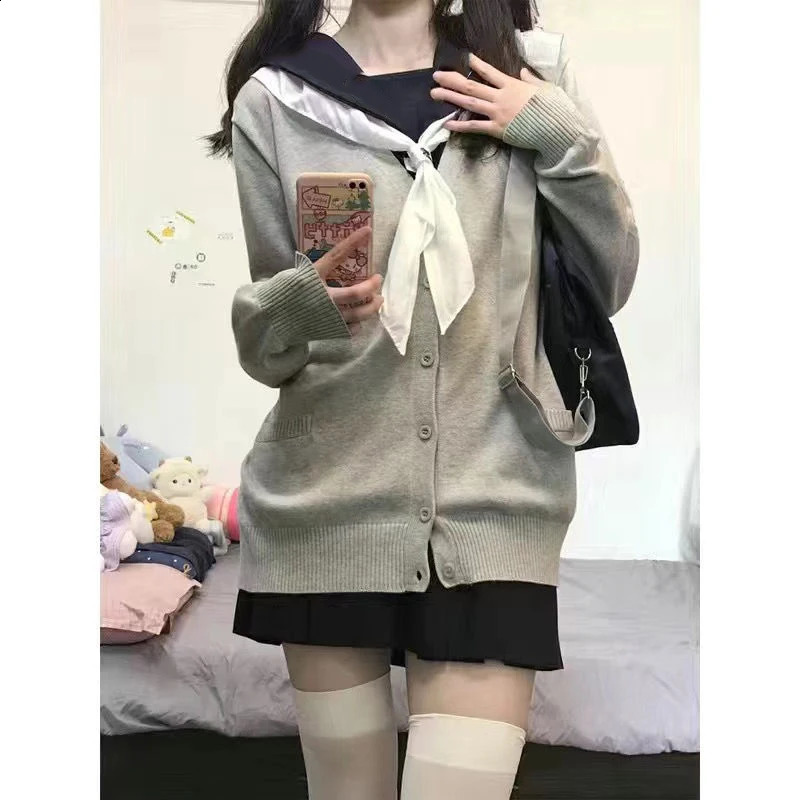 Autumn Winter Japanese Fashion Sweater Cardigan Women Preppy Style Sweet Oversize Sweater Solid Basic Knit Top Female 240812