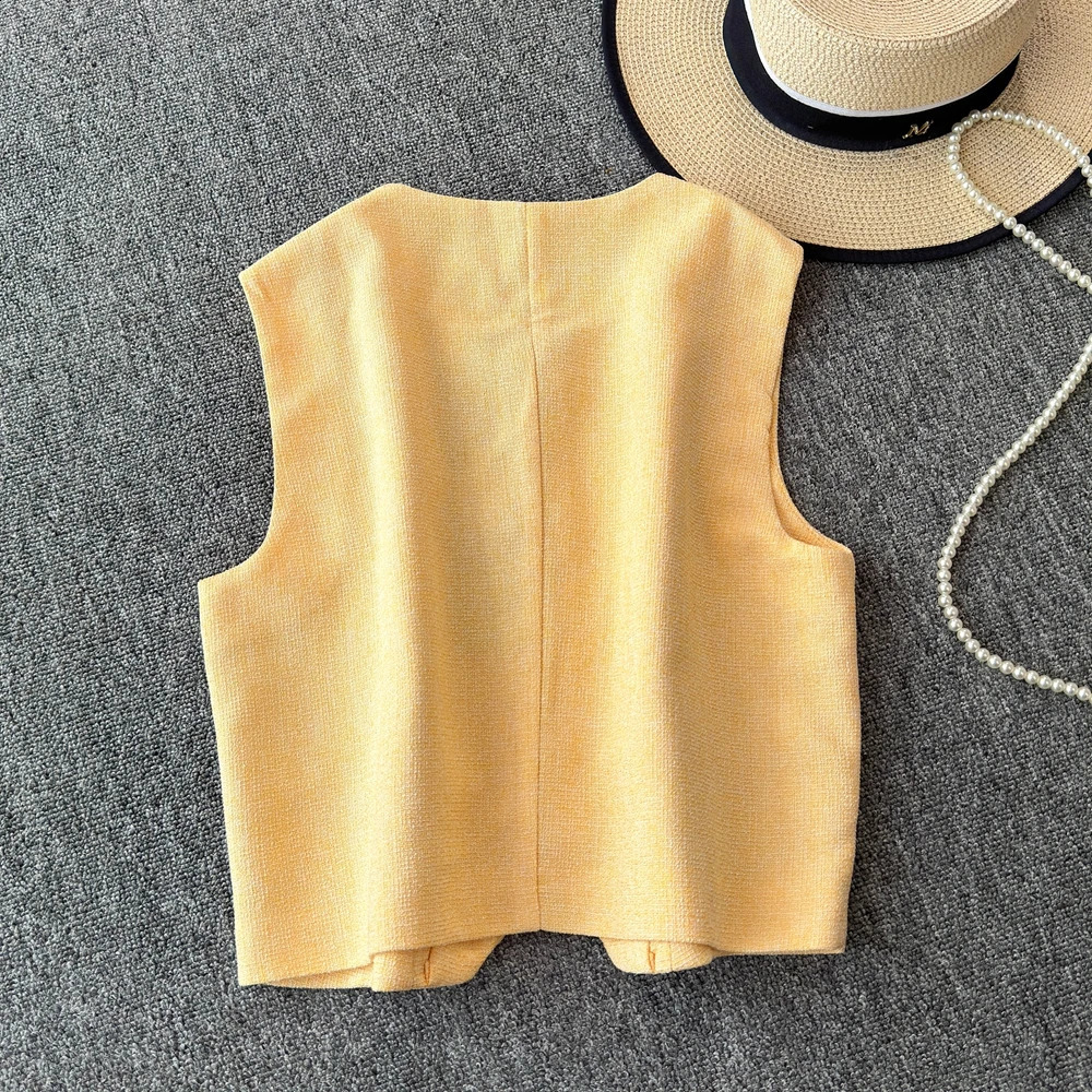 Chic Short Sleeve Coat Top Tweed Short Jacket For Women Vintage Small Fragrant Vest small gold buckle Outwear 240812