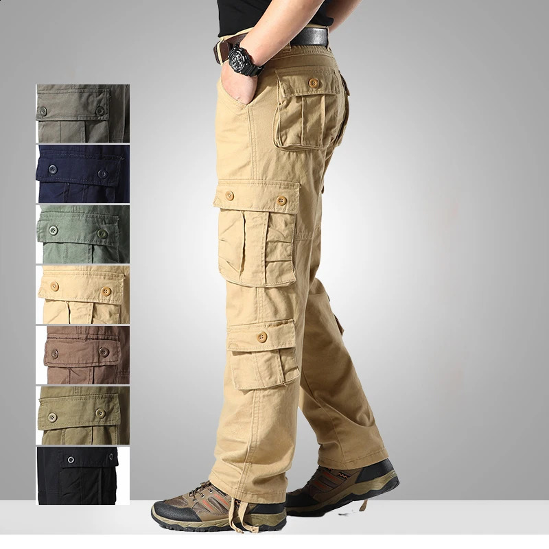Plus Size 44 SpringSummer Mens Cotton Cargo Pants Multi Pocket Military Tactical Handcart Outdoor Leisure Jogging 240812