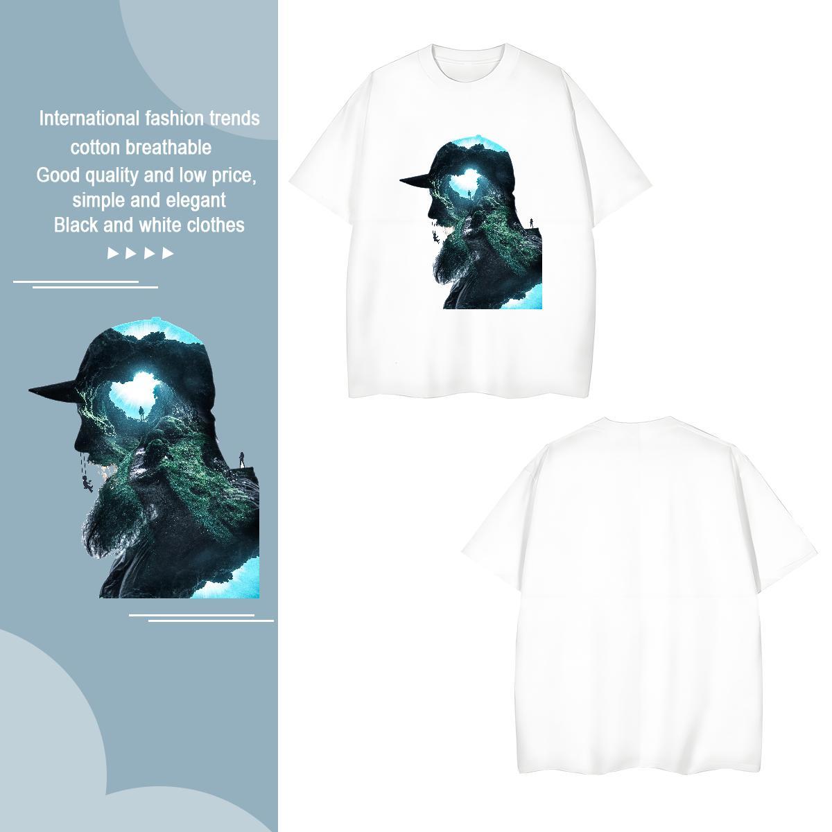 T Shirt For Man 100% Cotton 230g portrait High Street Hip Hop Crew Neck Breathable Plus Size Custom Tshirt for Man Woman Casual New Popular Tee Shirt