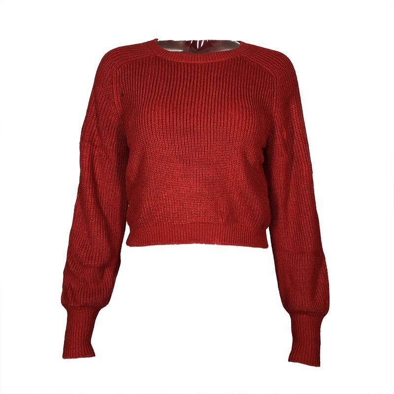 Autumn and winter knitted long sleeved round neck with exposed navel fashionable inner layer sweater women's short top jacket