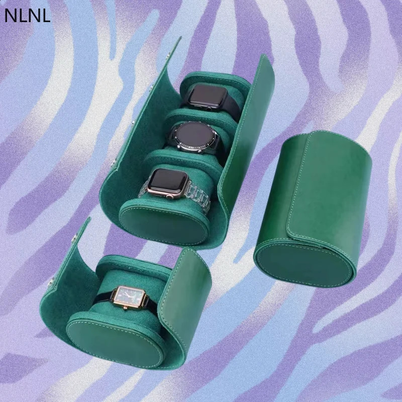 Customized full set of green free watch box ious and elegant leather wooden packaging storage with ultrafine fiber pillow display screen 240812