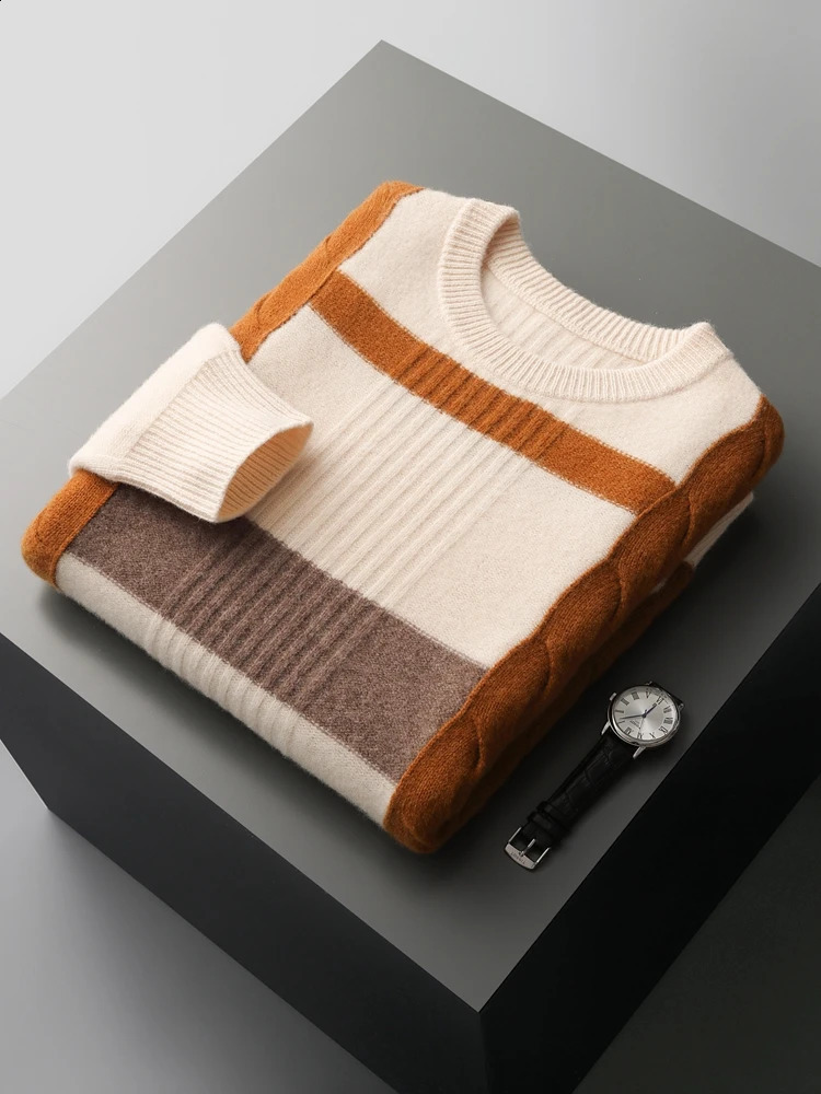 Thick Twisted Comparison 100% Merino Wool Sweater Mens OCollar Pullover Knitted AutumnWinter Casual Loose Large Jacket Top 240812