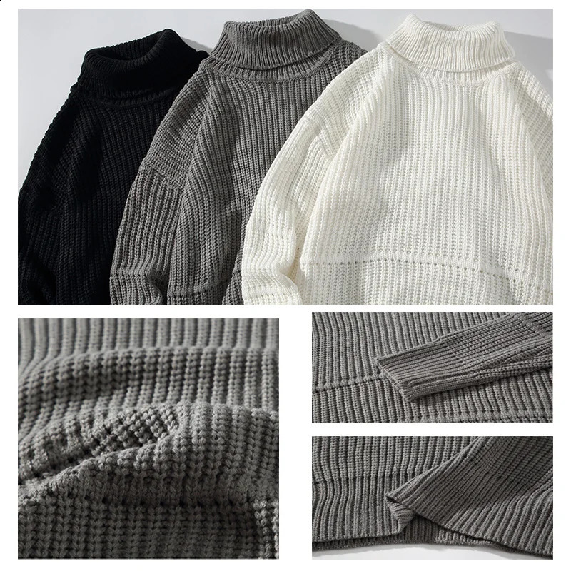 Autumn and winter mens casual turtle neck zipper long sleeved ribbed sweater Korean fashion warm knit 240812