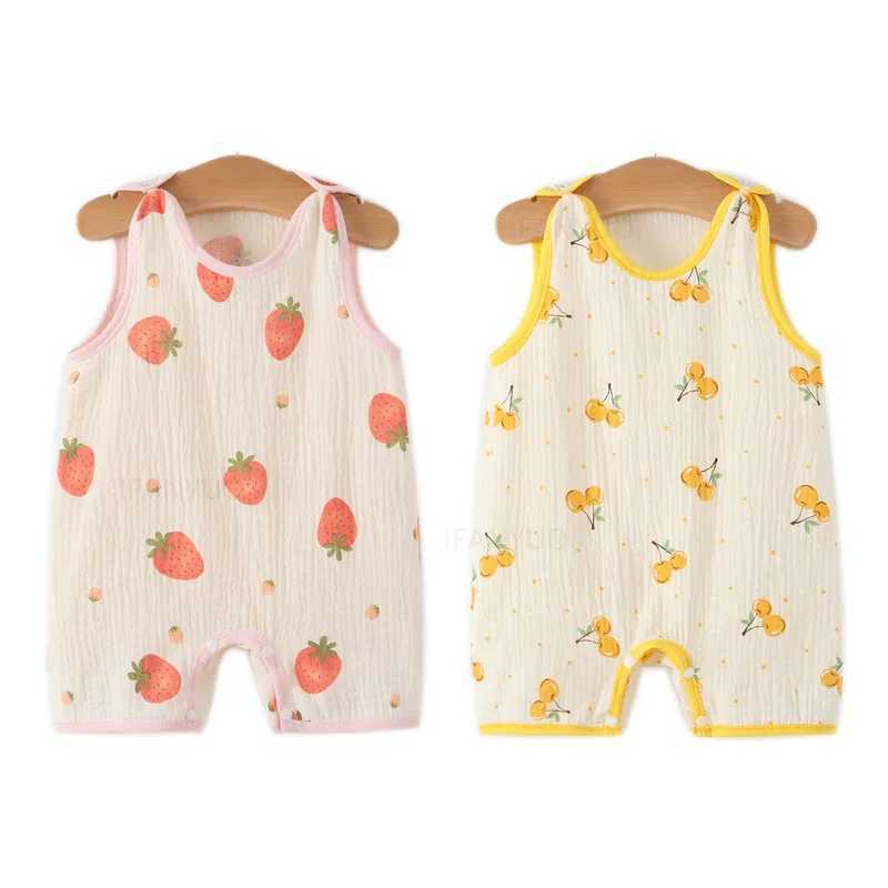 Baby girl underwear jumpsuit summer cartoon newborn children jumpsuit sleepwear thin Gauze printing baby boy crawling clothing tight fitting clothes W