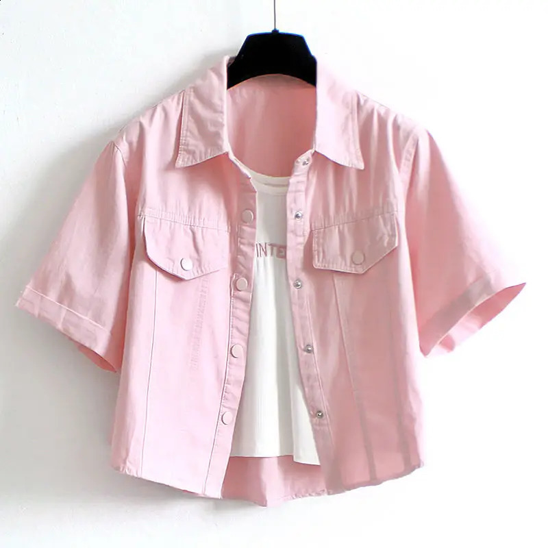 Womens Summer England Commute Solid Color Patchwork Button Cardigan Polo Collar Slim All-match Short Sleeve Coats Tops 240812