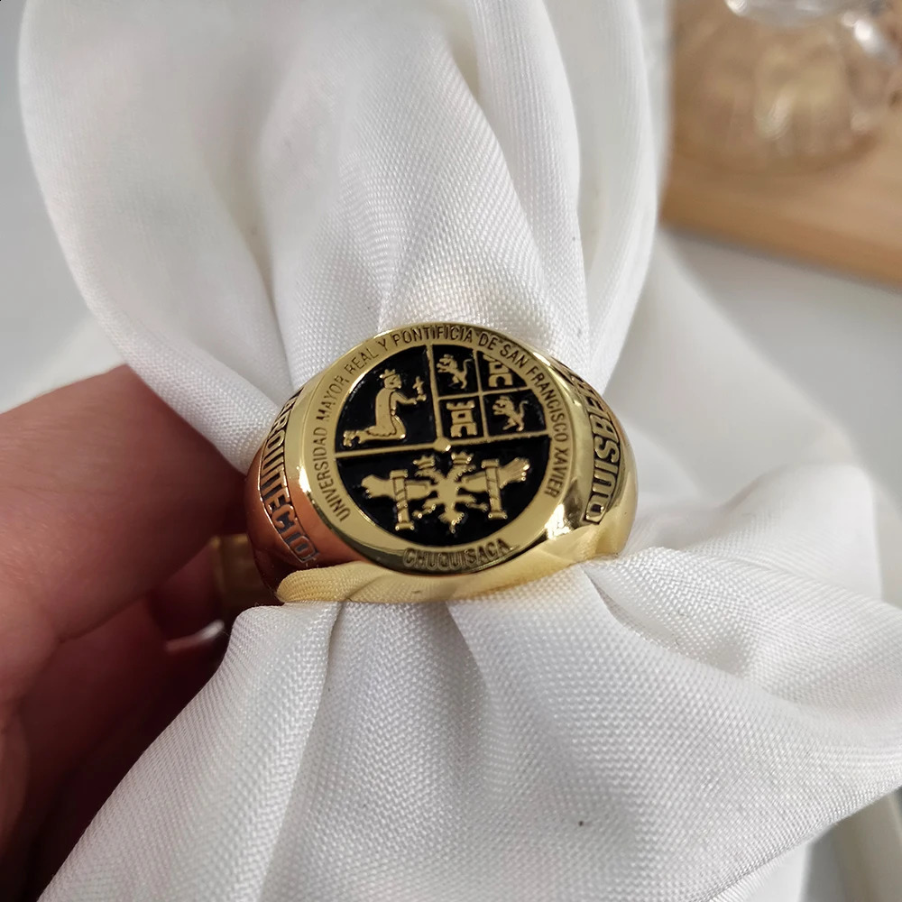 Custom Engraved 17mm Round Top Ring Engraved Signet Ring Personalize Engraving Letters Rings Fashion Men Copper Jewelry 240812