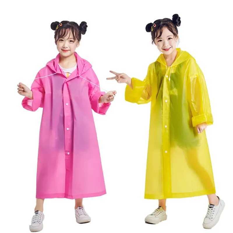 Eva CHILDRENS Raincoat Transparent Non-one-time Thickening Waterproof Portable Outdoor Boys and Girls Hiking Camping Poncho Y240810
