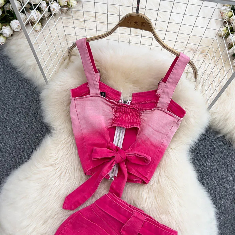 Summer Skirt Sets Set of Two Fashion Pieces for Women Jeans Tank Tops Sweet Camis Womens Denim Micro Skirts Drop 240812