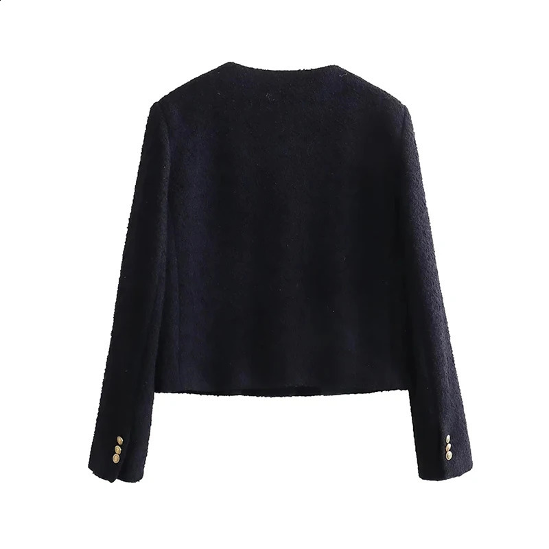 QNQO Winter Clothes Women Jackets Tweed Thicken Warm O-Neck Single-breasted Coats Fashion Casual Vintage Female Jacket 240812
