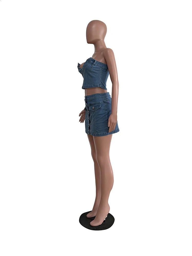 Summer Women 2 Piece Set Denim Fashion Female Cover Up Vest and Mini Skirt Sets Sexy Suit Wholesale Drop 240812