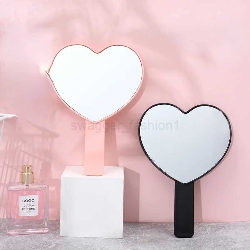 Eyelash Extension Handheld Makeup Mirror Heart Shape Makeup Vanity Mirror with Handle Hand Mirror SPA Salon Compact MirrorsXJ240813