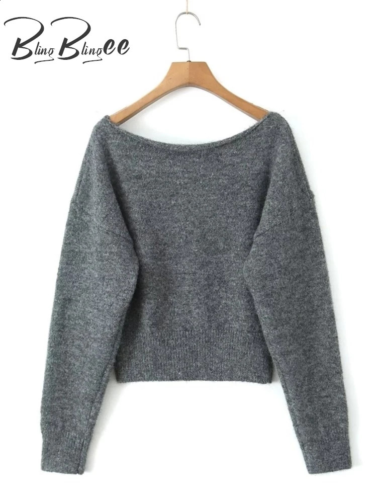 BlingBlingee Womens Knitted Set Traf Autumn Vneck Loose Sweater Pullover Top Elastic Waist Long Dress Grey 240809