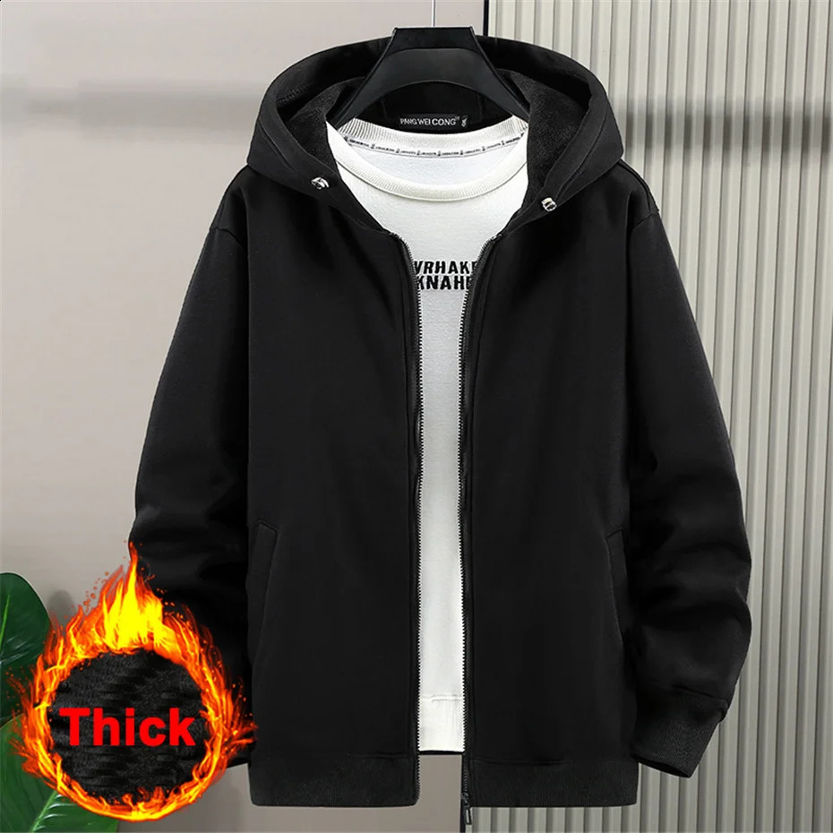 Hooded Jacket Men Autumn Winter Thick Jackets Plus Size 10XL Fashion Casual Solid Color Black Coat Male Big Size 240812