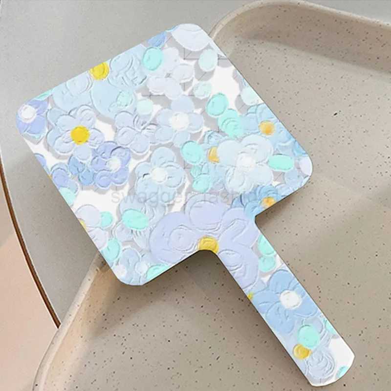 Portable Oil Painting Art Pattern Hand-Held Makeup Mirror Travel HD Vanity Mirror Women Cosmetic Beauty Tools Desktop OrnamentsXJ240813