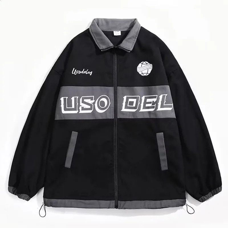 Sping Korean Fashion Varsity Jacket Mens Splicing Work Windshield Letter Printing Coats Color Block Thin College 240812