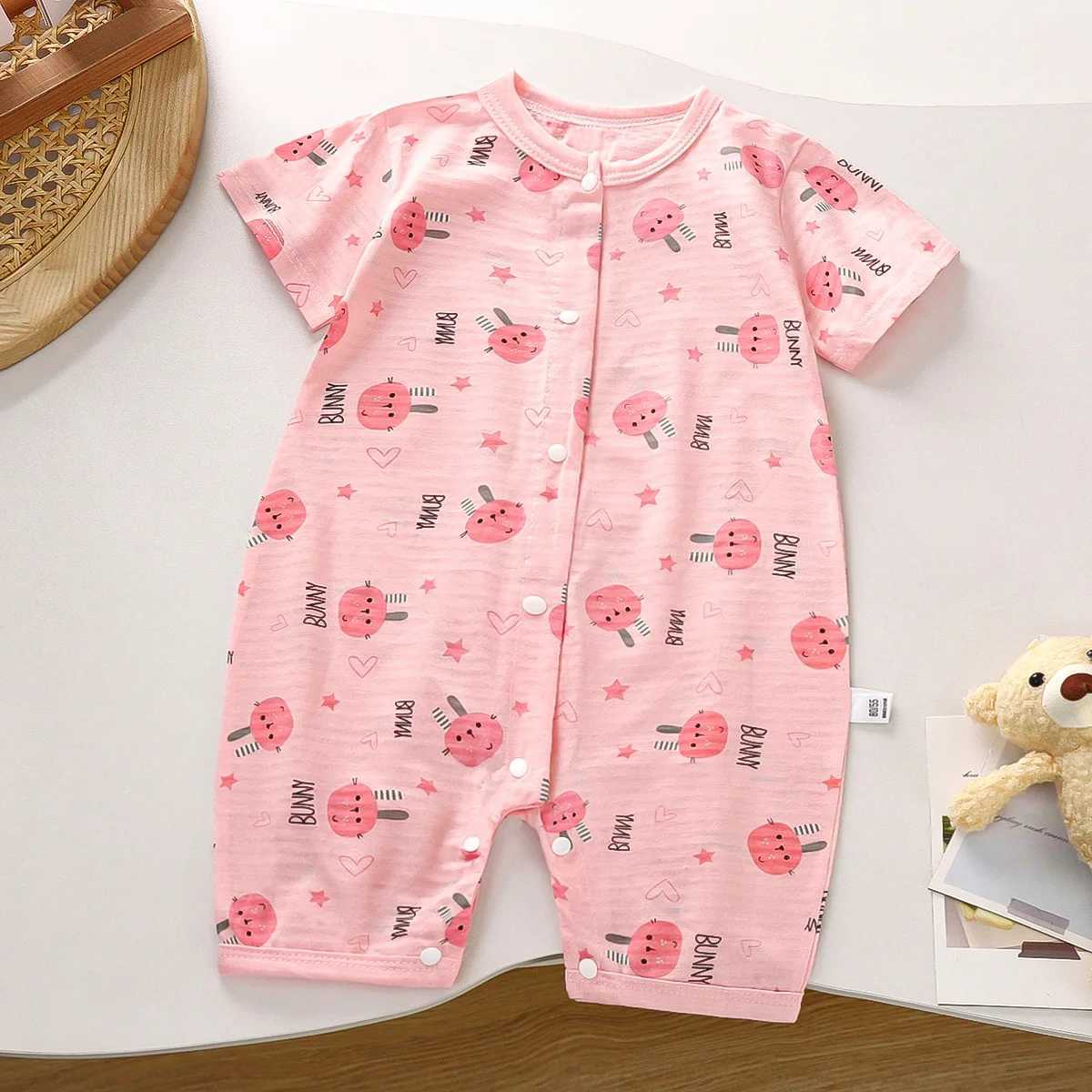 Summer Baby Onesie Pure Cotton New Style Romper Newborn Baby Short sleeved Thin open crotch crawling clothing Childrens clothing W240812