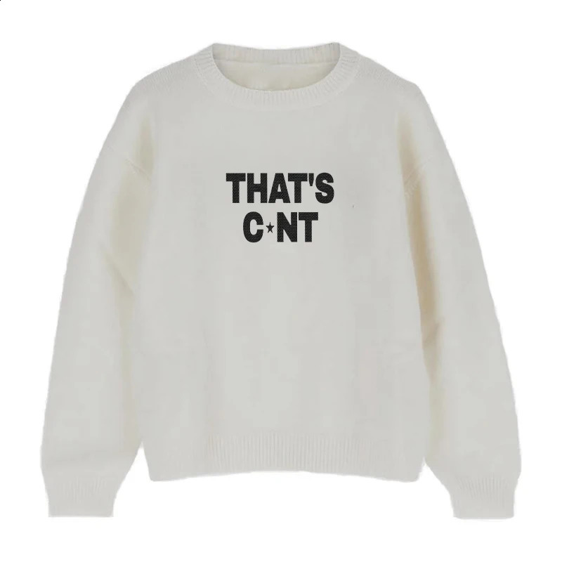 Mens Knitted Sweater with American Street Letter Graphic Printing Loose Harajuku Couple Y2k Retro White Casual Pulling 240812