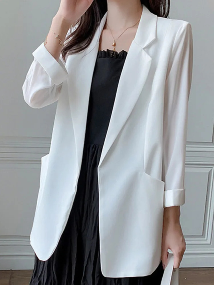 Womens Blazer Long Sleeves Vintage Temperament Solid Color Elegant Street All-match Outerwears Chic Tops Clothes 240813