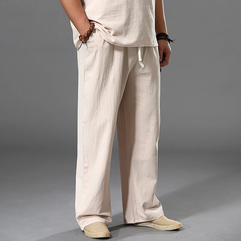 Summer Spring Men Cotton linen Pants japan style Large Size 8XL 10XL 12XL Wide Leg Pants Oversized Trousers Male Loose Pants 58 240812