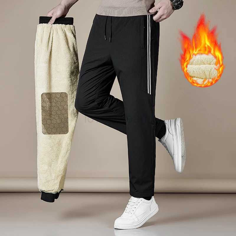 Mens Winter Warm Fleece Pants Lined with Graphene Fabric Knee Warm Pants Harajuku Joggers Zip Pockets Casual Pants 7XL-110KGXJ240813