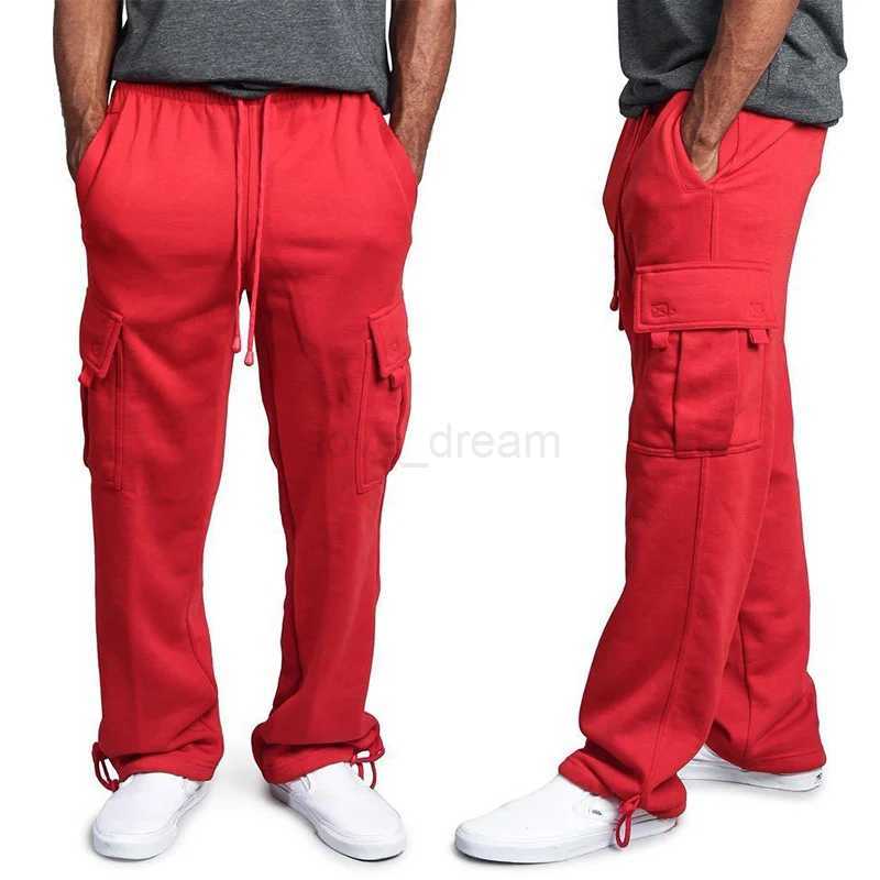 Mens Cargo Pants Loose Drawstring Sweatpants with Pockets Sports Straight Trousers Jogging Long Pants Hip Hop StreetwearXJ240813