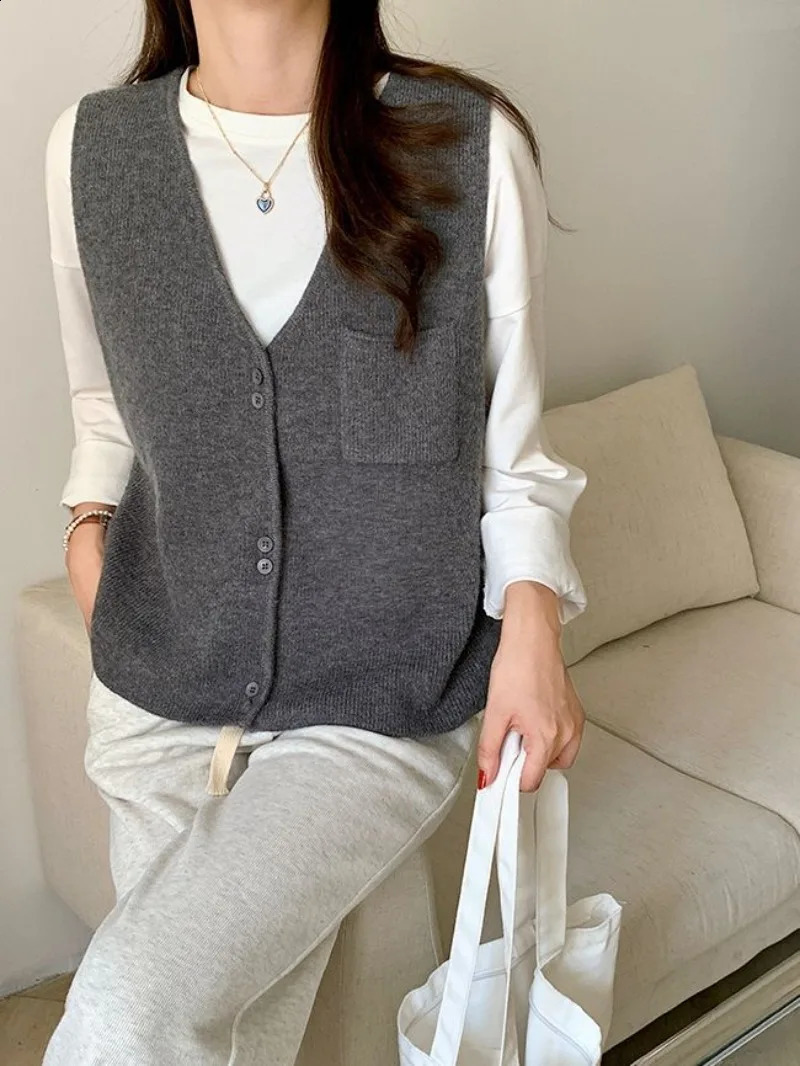 Kpop preppy style Sweater Vest cardigan knitted chaleco mujer women Sleeveless Jumper Tops knitwears outwears womens clothing 240812