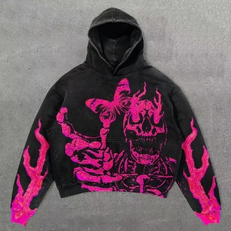 Y2k Punk Wind Skull Printed Cotton Hoodies Sweatshirt Couples Hip-hop Retro Street Loose Oversized Hoodies Harajuku Gothic Top 240812