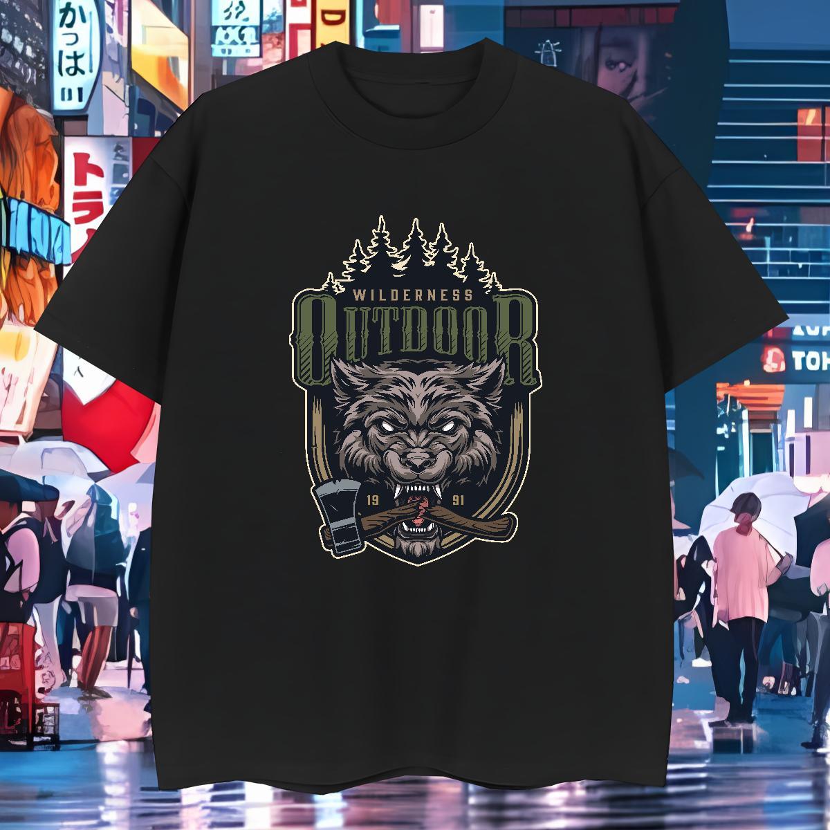 Custom Men Clothes T-Shirt wolf Casual Daily Wear 230g Pure Cotton Tops Breathable Classic Men T Shirts Custom Big Size