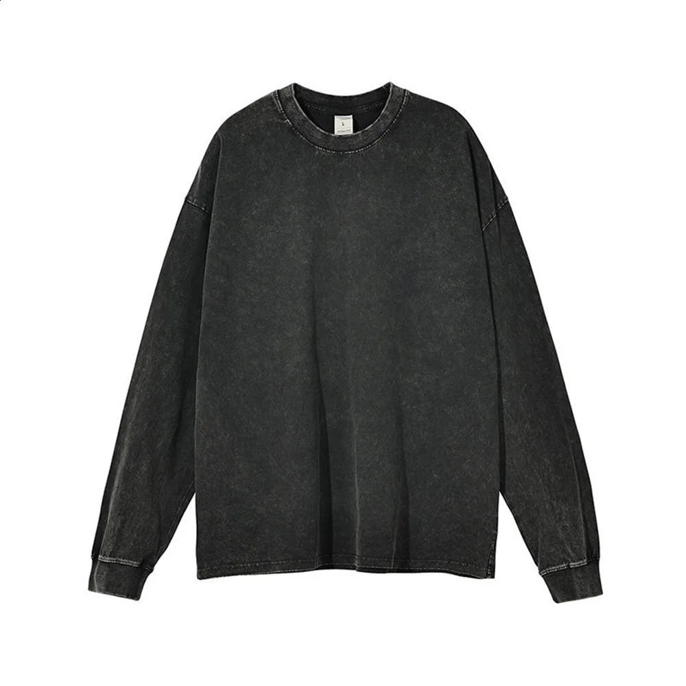 230G Mens Oversized Cotton T-Shirts Heavy Weight Crew Neck Vintage Wash Tee Long Sleeve Casual Gym Workout Tops 240812