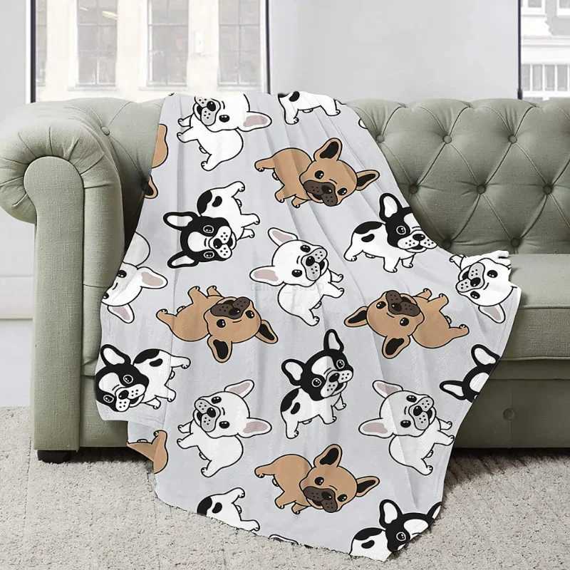 English Bulldog Pattern Throw Blanket Lightweight Funny Thin Coral Home Office WinterXJ240813