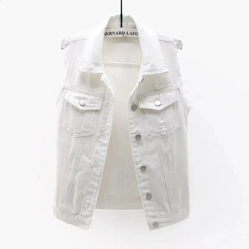 Streetwear Female Women Single Breasted Denim Vest Autumn Winter Solid Casual Turn-down Collar Pocket Sleeveless Short Jean Coat 240813