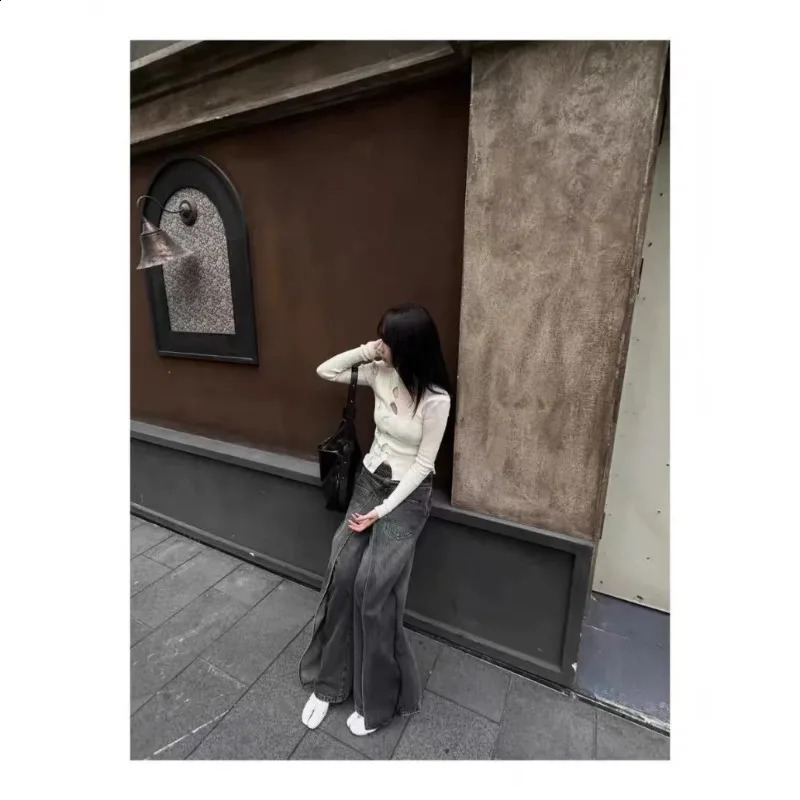 Deeptown Gothic Y2k Womens Kint Sweater Hole Long Sleeve Pullovers Harajuku Coquett Knitwear Spring Slim Jumper Japanese Style 240812