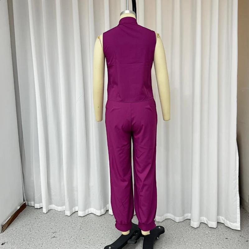 Wefads Women Two Piece Set Summer Simple Solid Round Neck Sleeveless Button Top With Pocket Pants Set Streetwear 240813