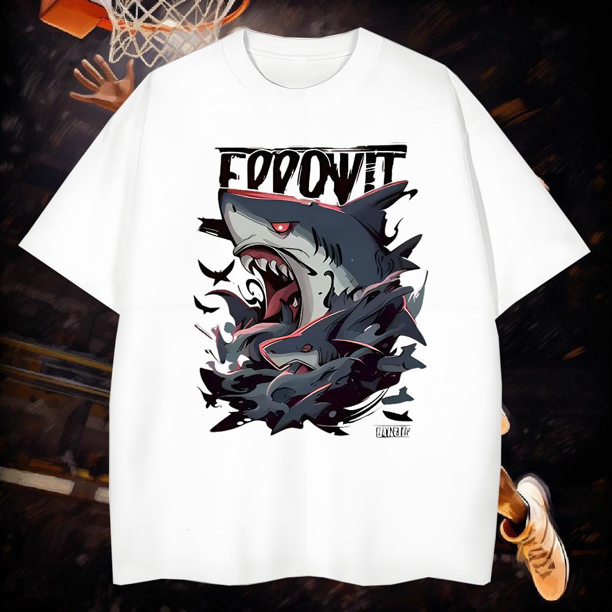 Men T Shirts 230g Pure Cotton shark Street Wear Breathable Crew Neck Custom Big Size Mens Tshirts Fashion Cool Tops Tees