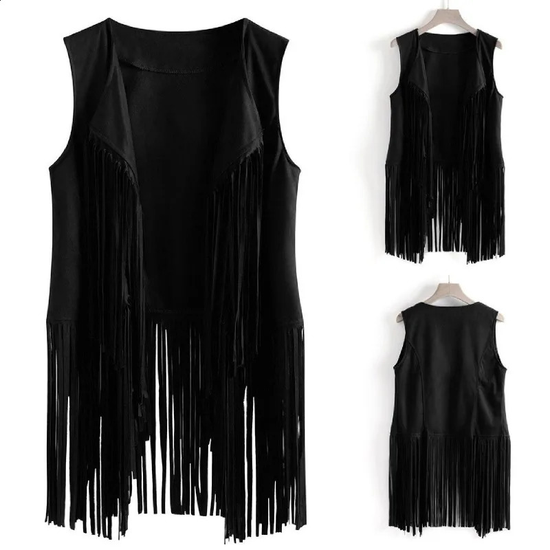 Fringe Vest Soft Cowgirl Vest Sleeveless Cropped Fringe Jackets Brown Tassel Vest Hippie Costume Fringe Vest for Women Fashion 240813