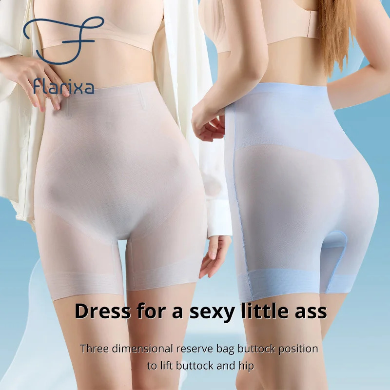 Flarixa ultrathin ice silk safety shorts for women high waisted underwear seamless weight loss abdominal pants body shape 240812