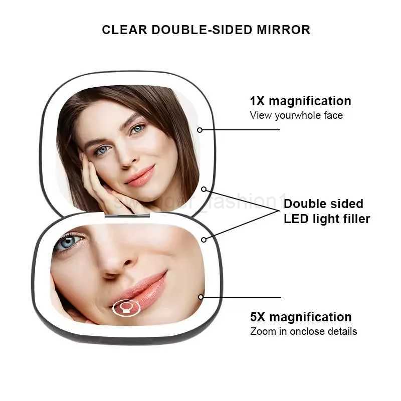 Custom Personalized High Quality LED Pocket Makeup 10X 5X Magnifiers Colorful Rechargeable Portable Make-Up MirrorXJ240813