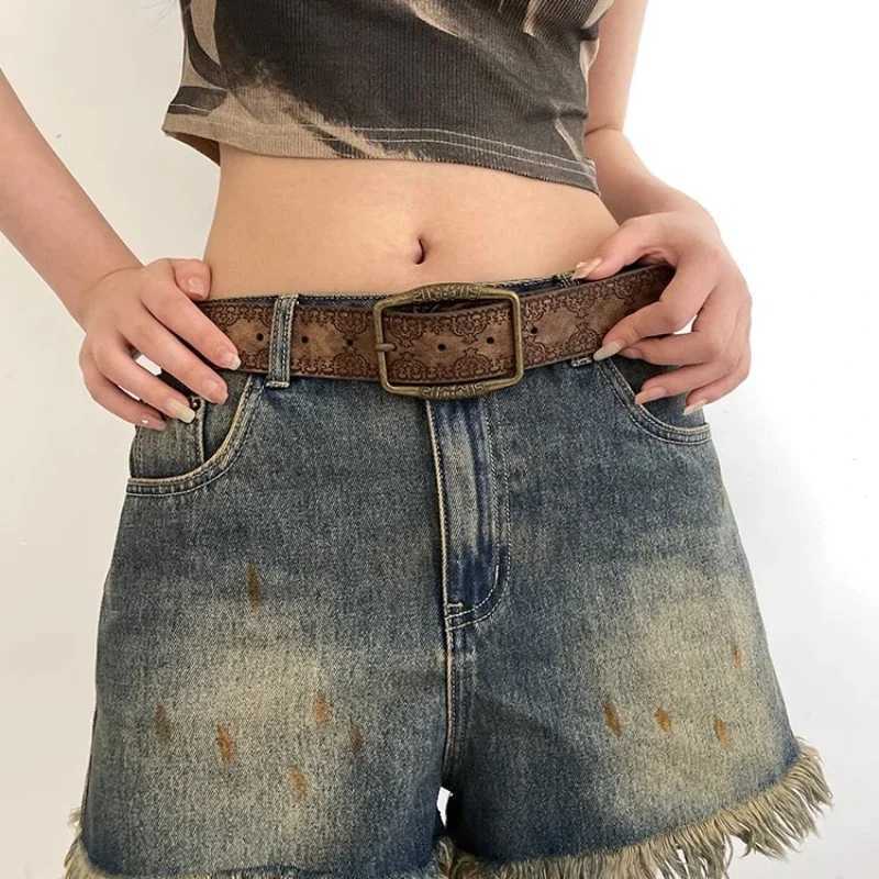 Pattern printing retro Y2K womens luxury designer brand buckle pin belt womens Pu leather hip-hop fashion belt W240807