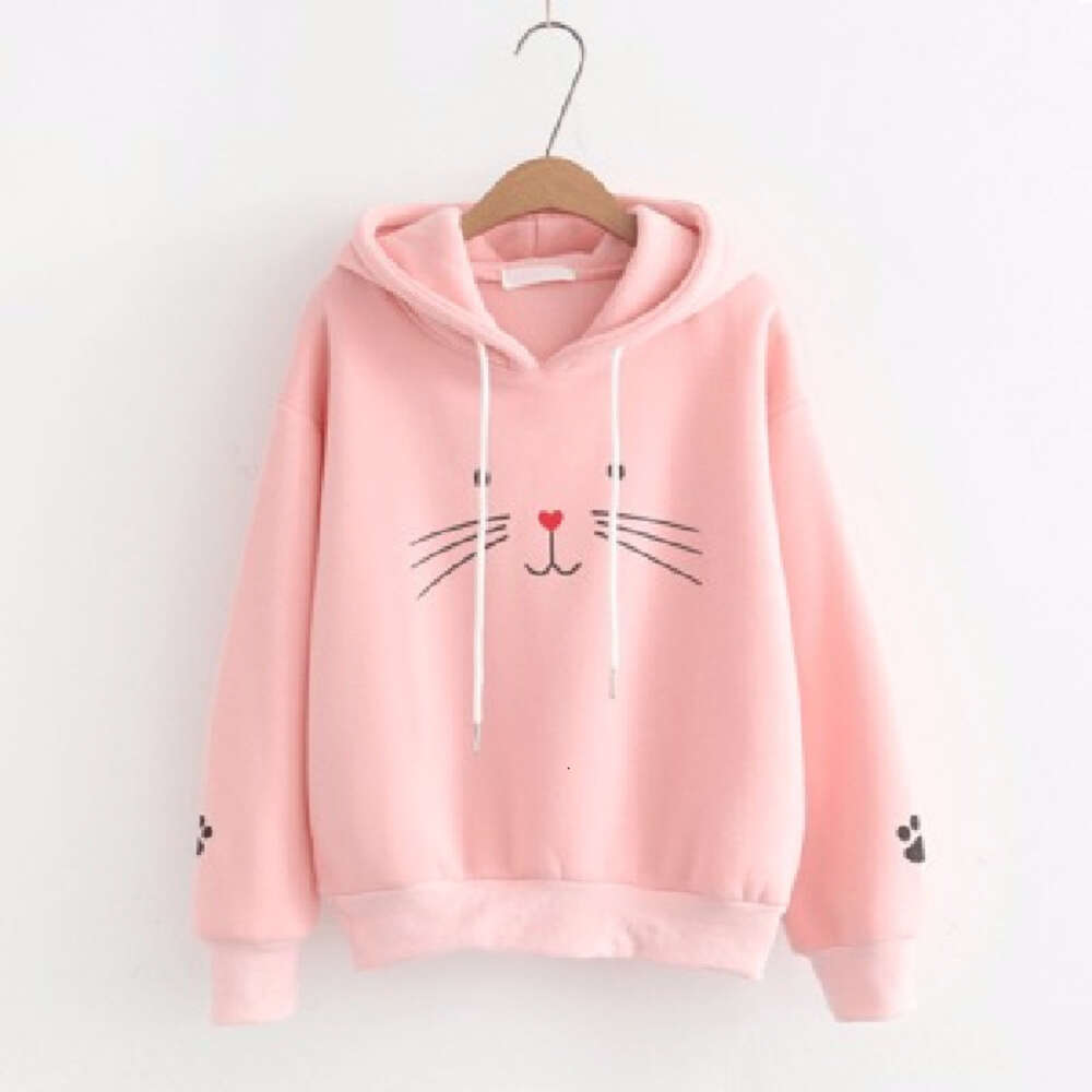 Cat face Korean version BF style Harajuku cat embroidery long sleeved hooded sweatshirt for female students thick and thickened jacket 14acf
