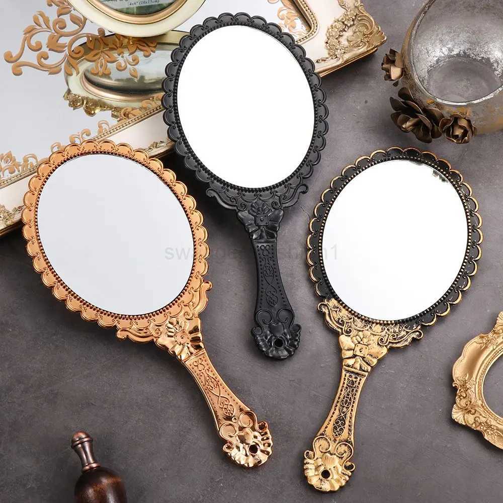 4 Colors Vintage Oval-Shape Hand Mirror Held Vanity Mirror Standing Makeup Dresser MirrorXJ240813