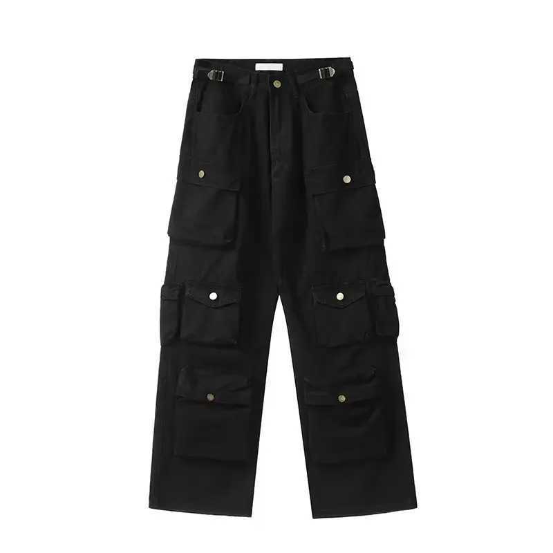 American Style Vintage High Street Casual Pants For Men Women Loose Fit Multi Pocket Cargo Pants Hip Hop Straight Leg VersatileXJ240813