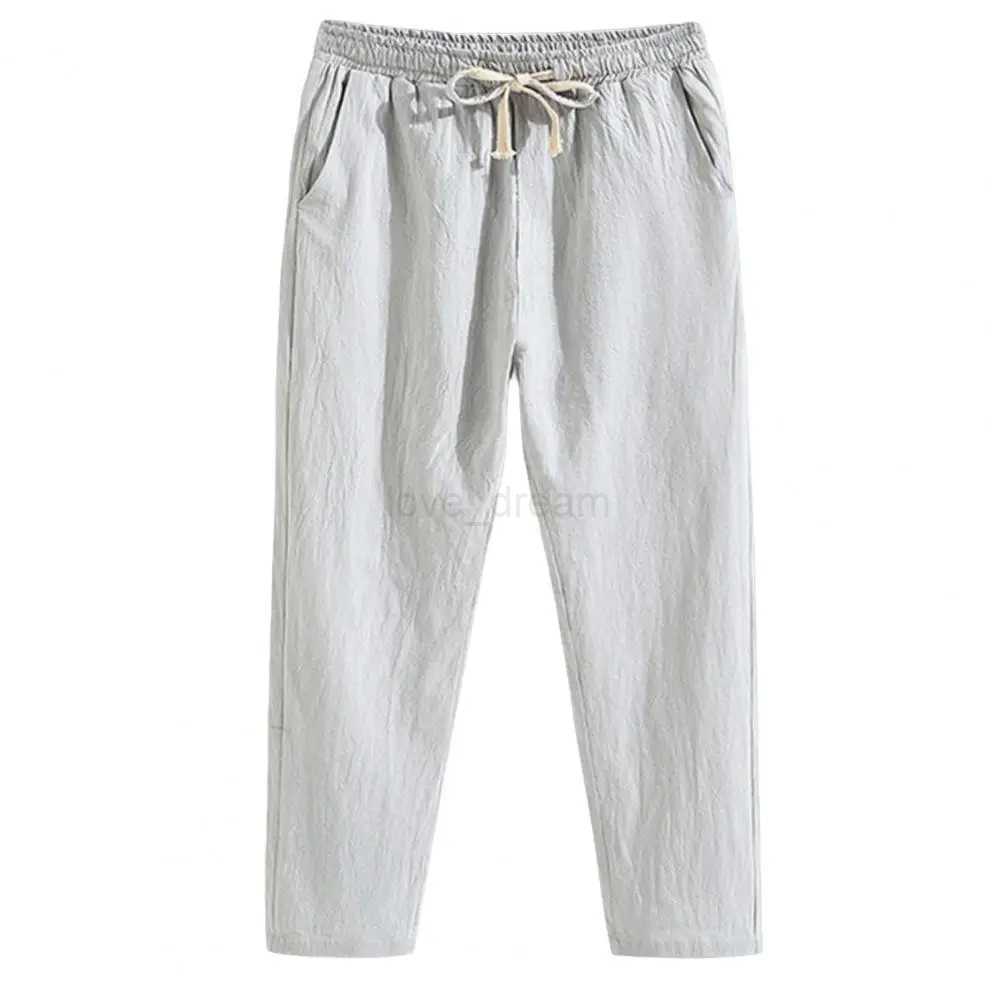 Summer Linen Pants Men Thin Loose Mens Joggers Cotton Linen Cropped Pants Mens Casual Pants Chinese Style Linen PantsXJ240813