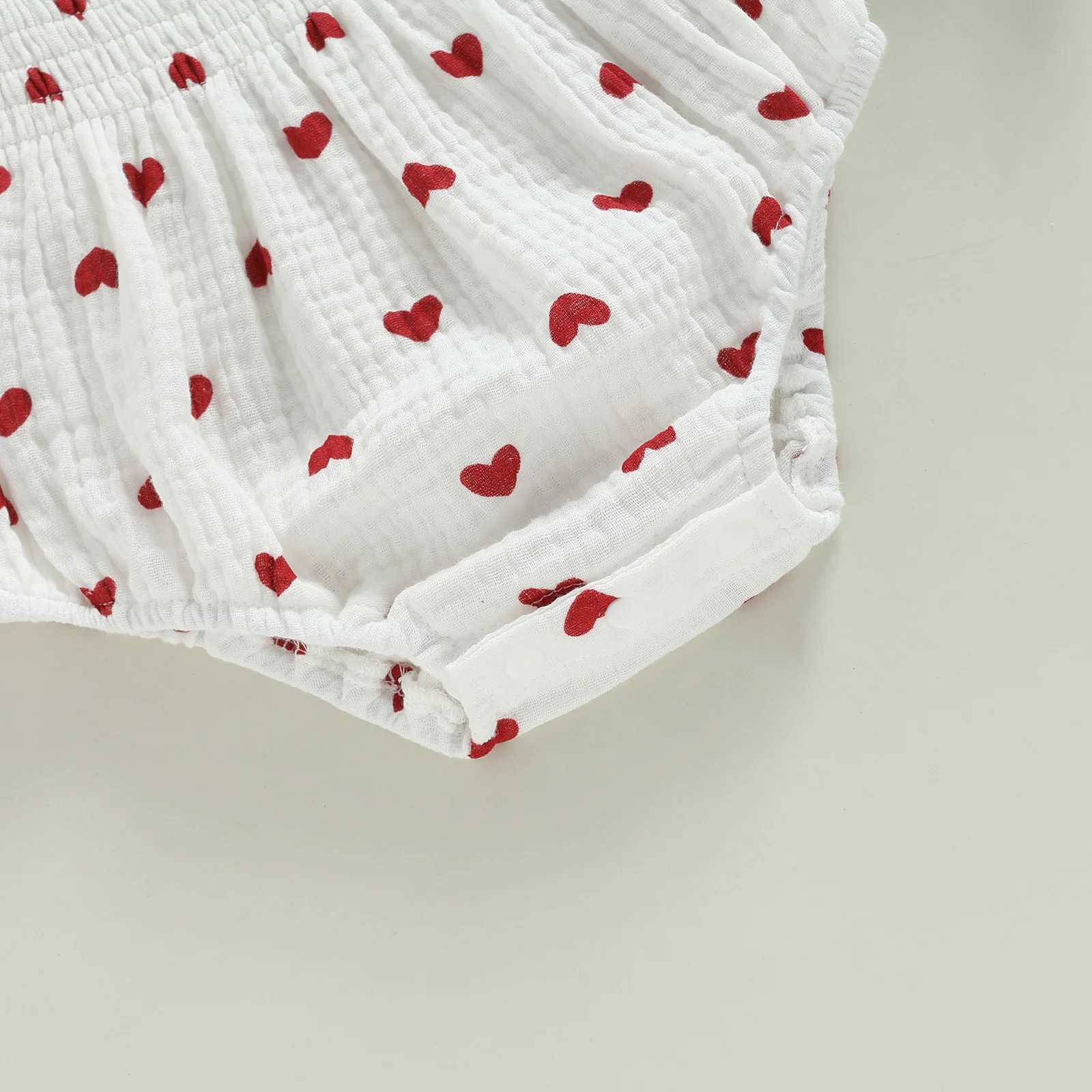 Baby Girls Valentines Day Romper heart-shaped printed long sleeved boat neck jumpsuit for babies autumn and winter tight fitting clothes W240812